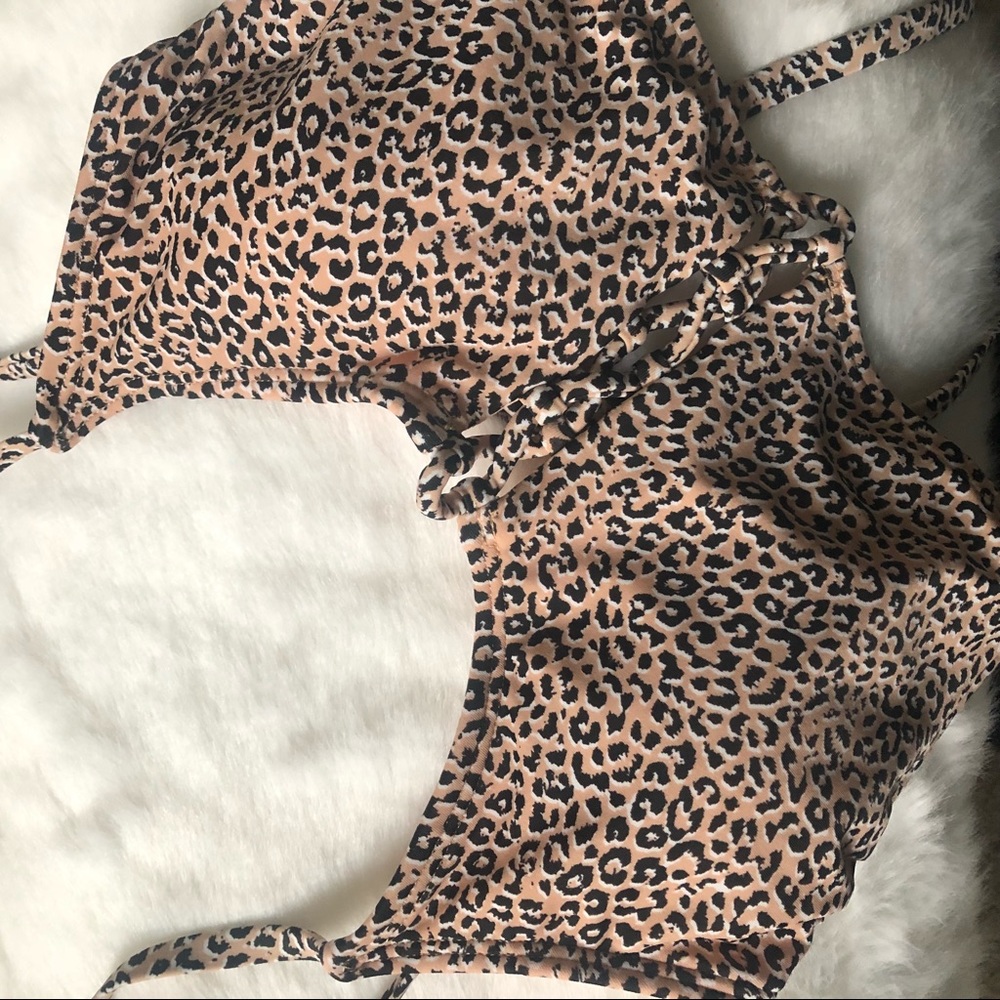 Nude Pink cheetah print Lace up Bikini top